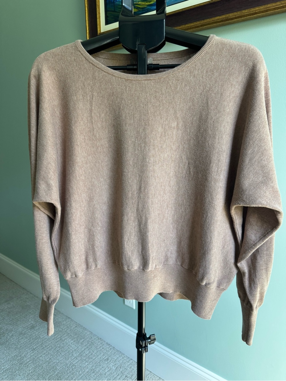 Lilla P Cotton Silk Blend Batwing Dolman Sleeve Sweater Size L Beige
